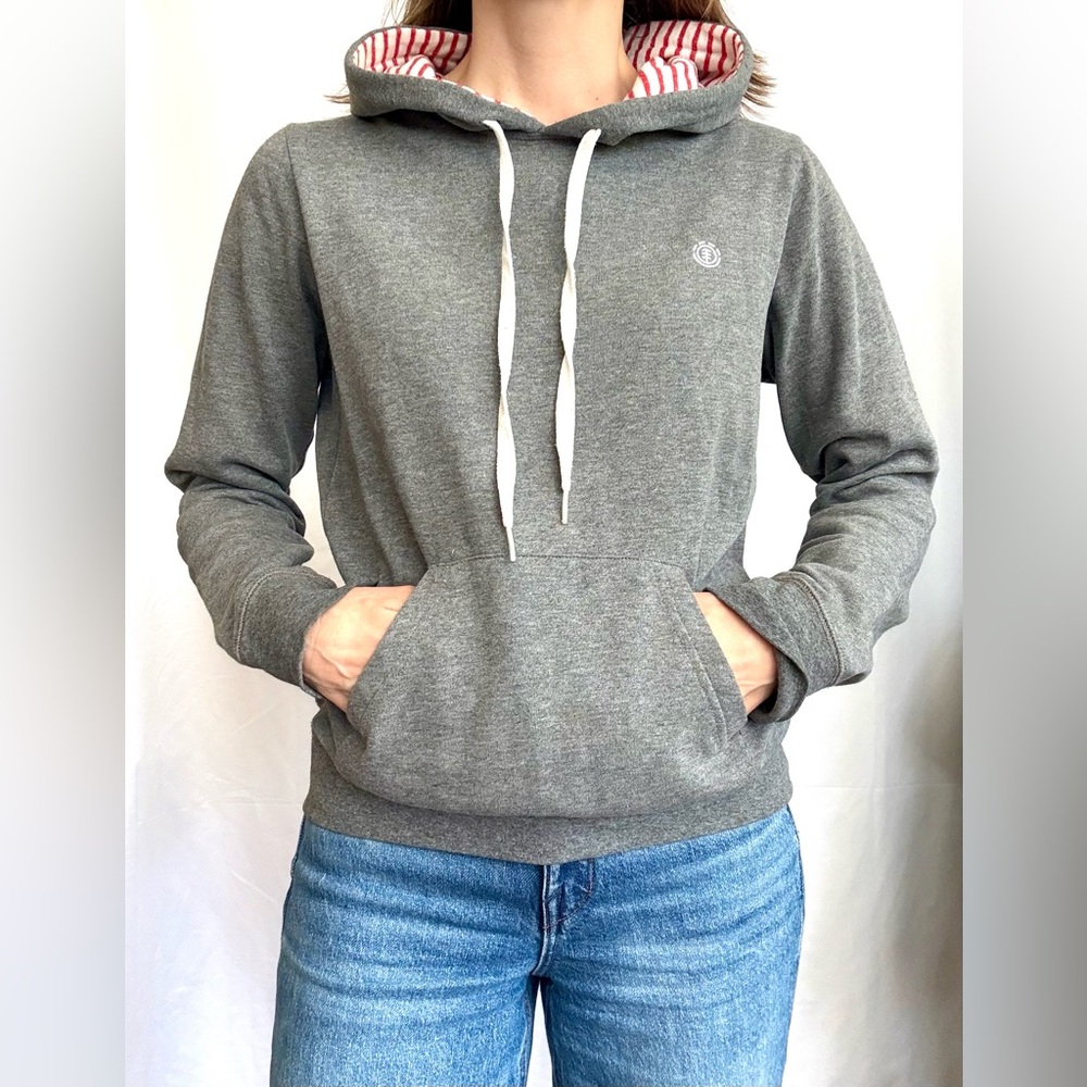 Element Gray Red and White Stripe Pullover Hoodie Sweatshirt Size Medium
